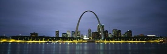 Buildings Lit Up At Dusk Mississippi River St Louis Missouri USA Canvas Art - Panoramic Images (36 x 12)