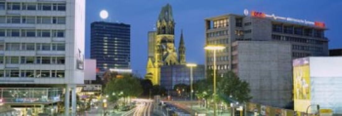 Buildings Lit Up At Night Berlin Germany Canvas Art - Panoramic Images (18 x 7)
