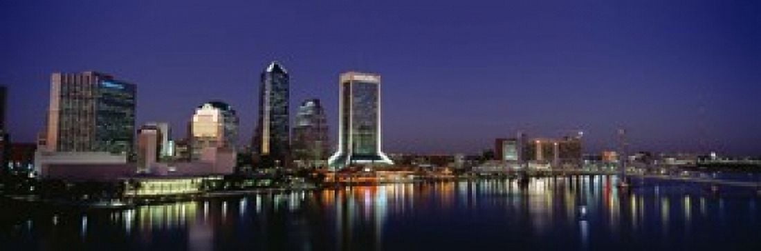 Buildings Lit Up At Night Jacksonville Florida USA Canvas Art - Panoramic Images (18 x 6)