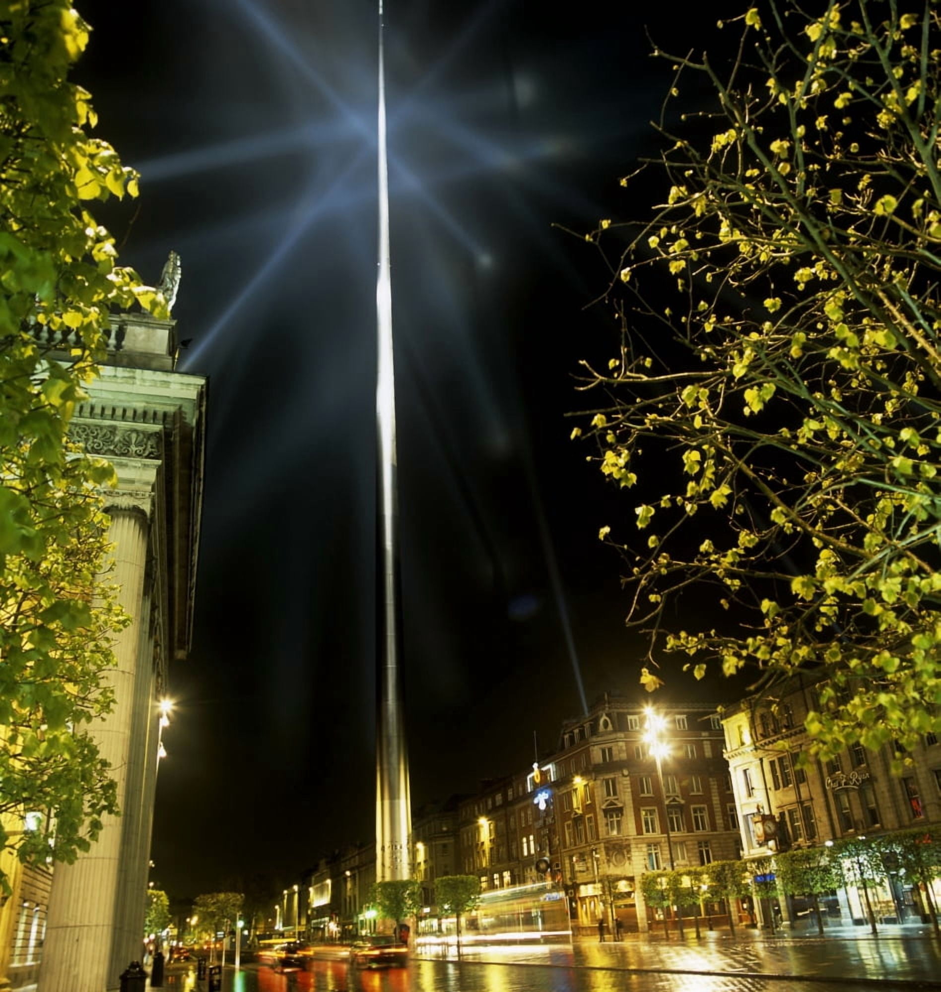 Buildings Lit Up At Night Oconnell Street Dublin Republic Of Ireland Canvas Art - The Irish Image Collection Design Pics (26 x 28)