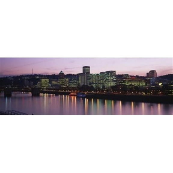 Buildings Lit Up At Night Portland Oregon USA Poster Print - 18 x 6