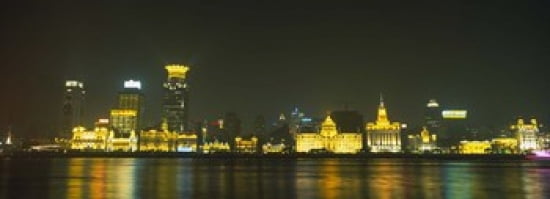 Buildings Lit Up At Night The Bund Shanghai China Canvas Art - Panoramic Images (36 x 13)