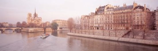 Buildings Near Seine River Notre Dame Paris France Canvas Art - Panoramic Images (36 x 12)