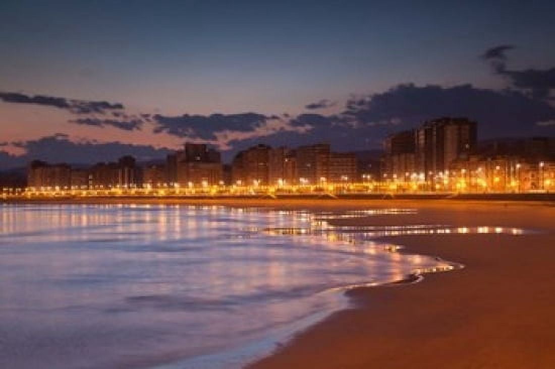 Buildings On Playa de San Lorenzo Beach Gijon Spain Canvas Art - Walter Bibikow  DanitaDelimont (19 x 12)
