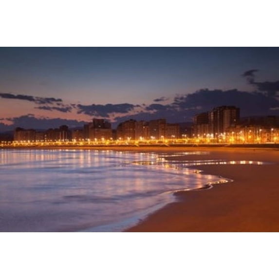 Buildings On Playa de San Lorenzo Beach, Gijon, Spain Poster Print by Walter Bibikow (19 x 12)