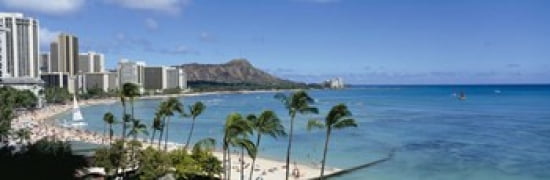 Buildings On The Beach Waikiki Beach Honolulu Oahu Hawaii USA Canvas Art - Panoramic Images (36 x 12)