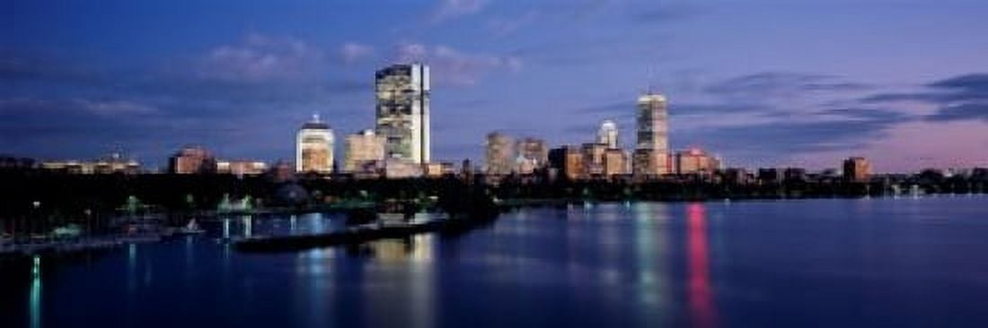 Buildings On The Waterfront At Dusk Boston Massachusetts USA Canvas Art - Panoramic Images (18 x 7)