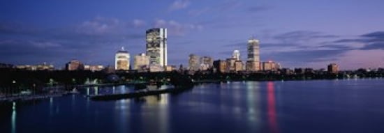 Buildings On The Waterfront At Dusk Boston Massachusetts USA Canvas Art - Panoramic Images (36 x 13)