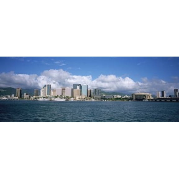 Buildings On The Waterfront, Downtown, Honolulu, Hawaii, USA Poster Print (18 x 7)