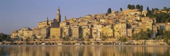 Buildings On The Waterfront Eglise St-Michel Menton France Canvas Art - Panoramic Images (36 x 12)
