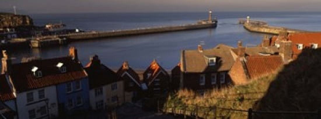 Buildings On The Waterfront Whitby Harbour North Yorkshire England United Kingdom Canvas Art - Panoramic Images (15 x 6)