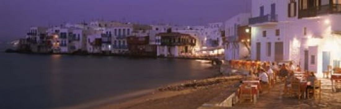 Buildings On Water Little Venice Mykanos Greece Canvas Art - Panoramic Images (18 x 6)