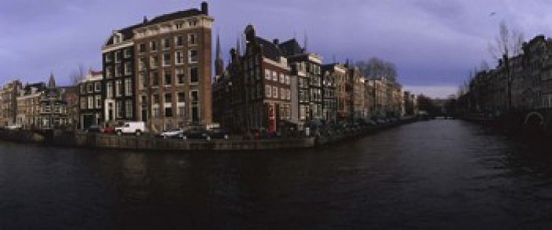 Buildings along a canal Amsterdam Netherlands Canvas Art - Panoramic Images (15 x 6)