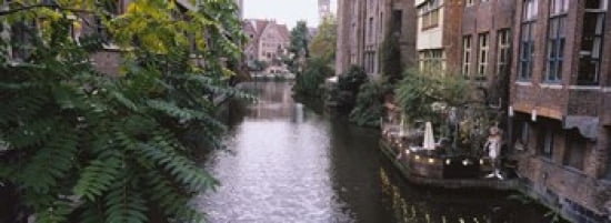 Buildings along a canal Ghent Belgium Canvas Art - Panoramic Images (36 x 13)