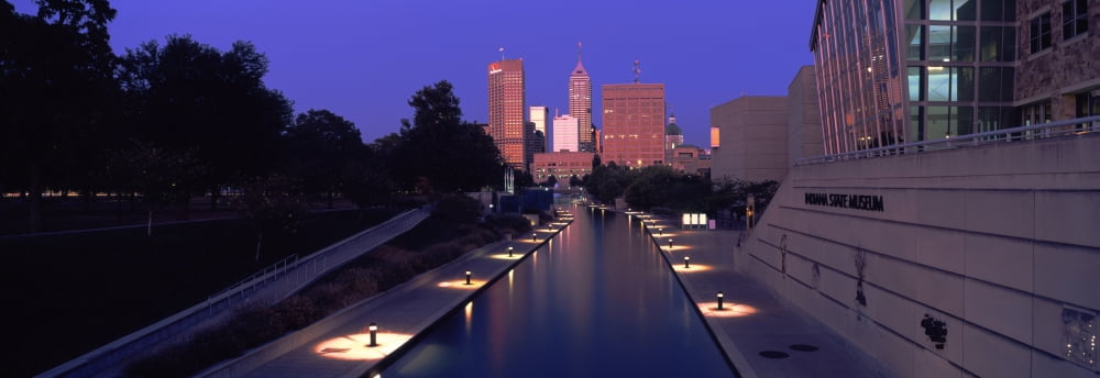Buildings along a canal Indiana Central Canal Indianapolis Marion County Indiana USA Canvas Art - Panoramic Images (27 x 9)