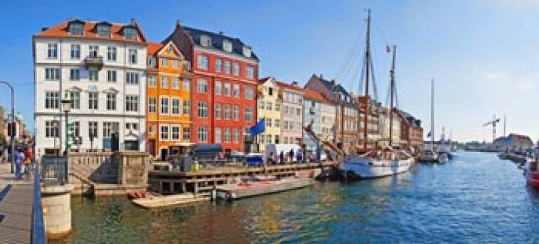 Buildings along a canal with boats Nyhavn Copenhagen Denmark Canvas Art - Panoramic Images (15 x 7)