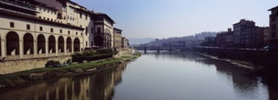 Buildings along a river Uffizi Museum Ponte Vecchio Arno River Florence Tuscany Italy Canvas Art - Panoramic Images (36 x 13)