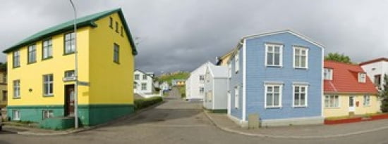 Buildings along a street Akureyri Iceland Canvas Art - Panoramic Images (30 x 12)