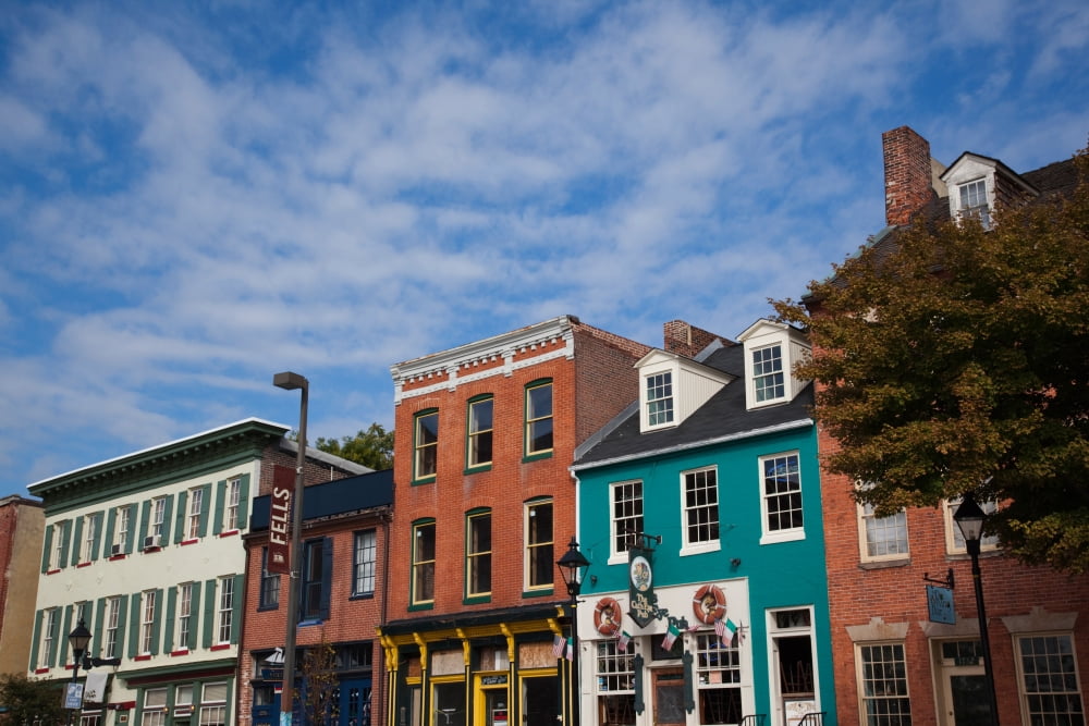 Buildings along a street Thames Street Fells Point Baltimore Maryland USA Canvas Art - Panoramic Images (36 x 12)
