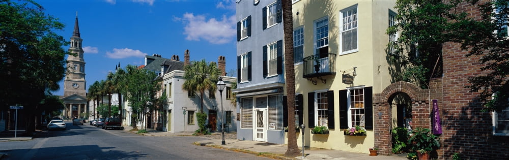 Buildings along a street with a church in the background St Philips Church Charleston South Carolina USA Canvas Art - Panoramic Images (27 x 9)