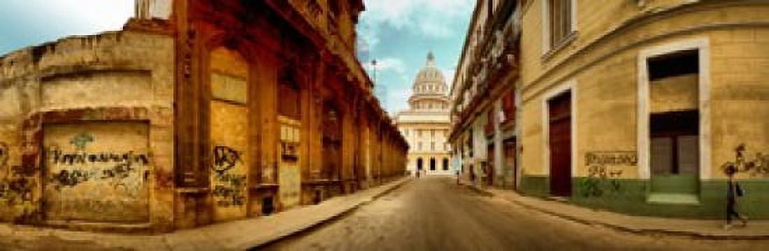 Buildings along street El Capitolio Havana Cuba Canvas Art - Panoramic Images (36 x 12)