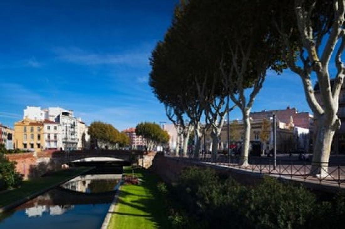 Buildings along the Basse Riverfront Perpignan Pyrenees-Orientales Languedoc-Roussillon France Canvas Art - Panoramic Images (36 x 24)