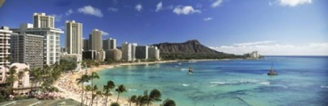 Buildings along the coastline Diamond Head Waikiki Beach Oahu Honolulu Hawaii USA Canvas Art - Panoramic Images (18 x 6)