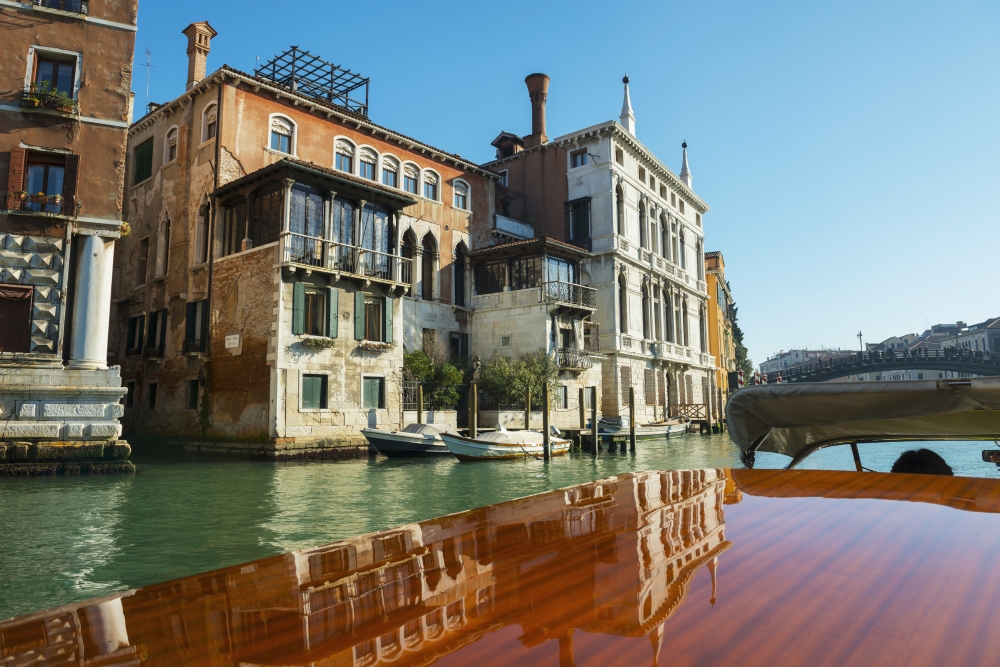 Buildings along the shoreline of the Grand Canal viewed from a boat Venice Veneto Italy Canvas Art - Mats Silvan Design Pics (38 x 24)