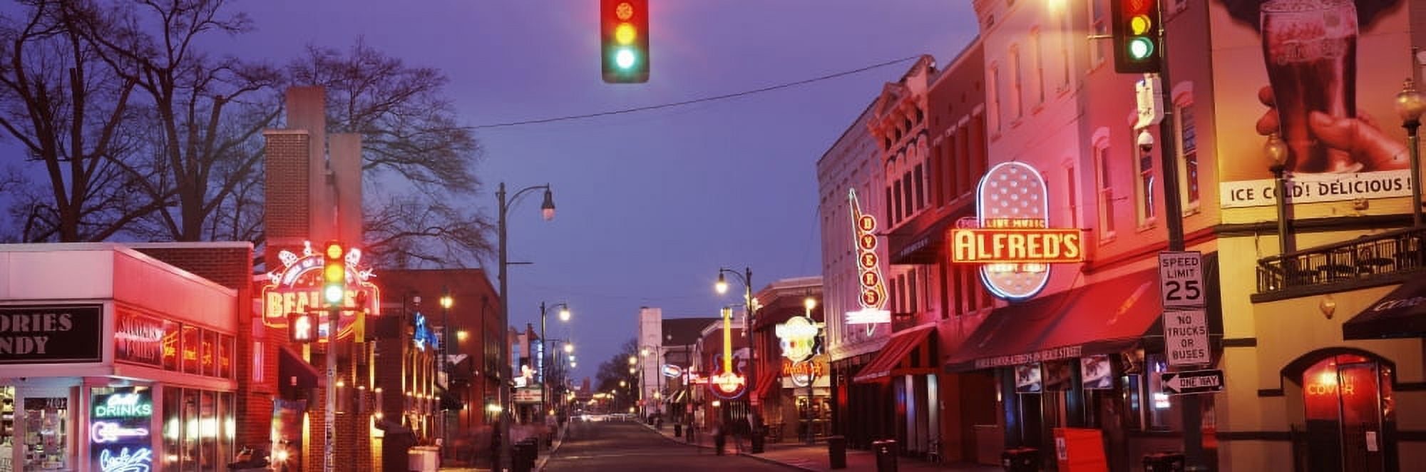 Buildings along the street lit up at dusk Beale Street Memphis Tennessee USA Canvas Art - Panoramic Images (27 x 9)