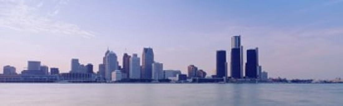Buildings along waterfront Detroit Michigan USA Canvas Art - Panoramic Images (18 x 6)