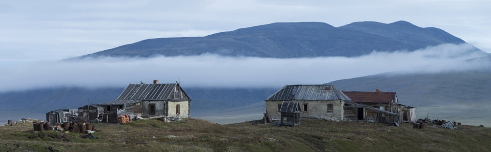 Buildings at Doubtful Village Wrangel Island Russia Canvas Art - Panoramic Images (36 x 12)