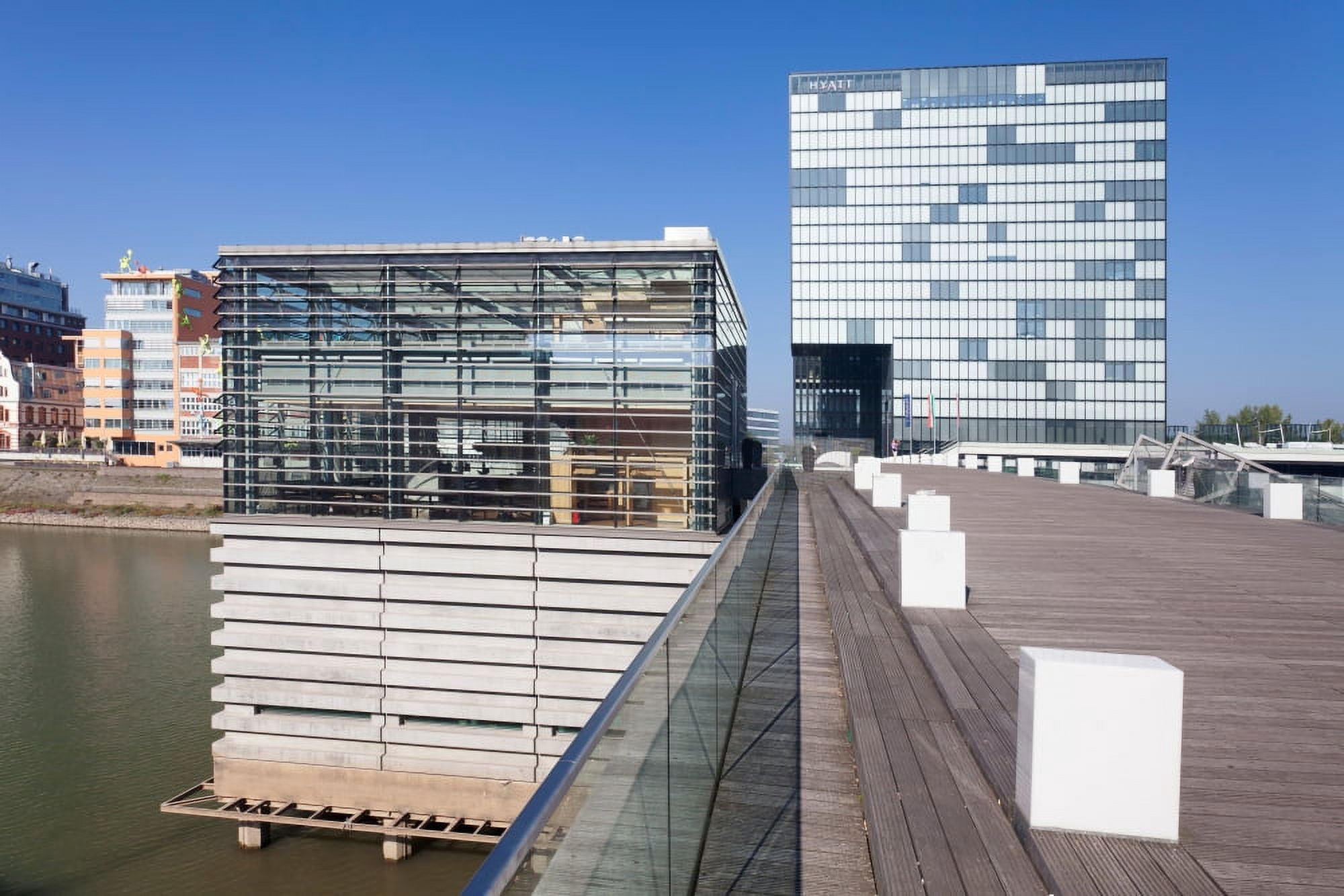 Buildings at a harbor Cubana Cocktailbar Hyatt Hotel Media Harbour Dusseldorf North Rhine Westphalia Germany Canvas Art - Panoramic Images (27 x 9)