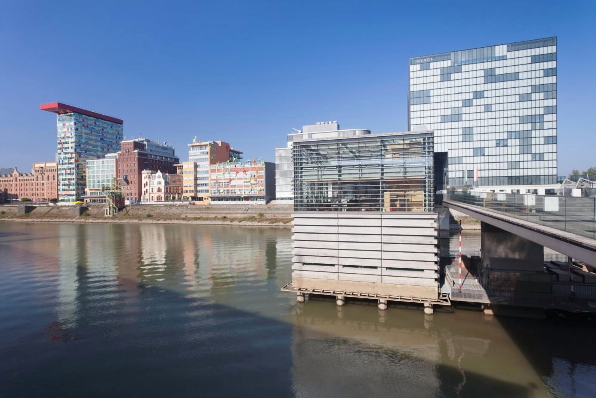 Buildings at a harbor Cubana Cocktailbar Hyatt Hotel Media Harbour Dusseldorf North Rhine Westphalia Germany Canvas Art - Panoramic Images (36 x 12)