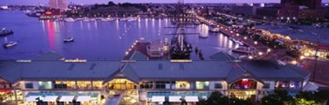 Buildings at a harbor Inner Harbor Baltimore Maryland USA Canvas Art - Panoramic Images (18 x 6)
