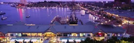 Buildings at a harbor Inner Harbor Baltimore Maryland USA Canvas Art - Panoramic Images (36 x 12)