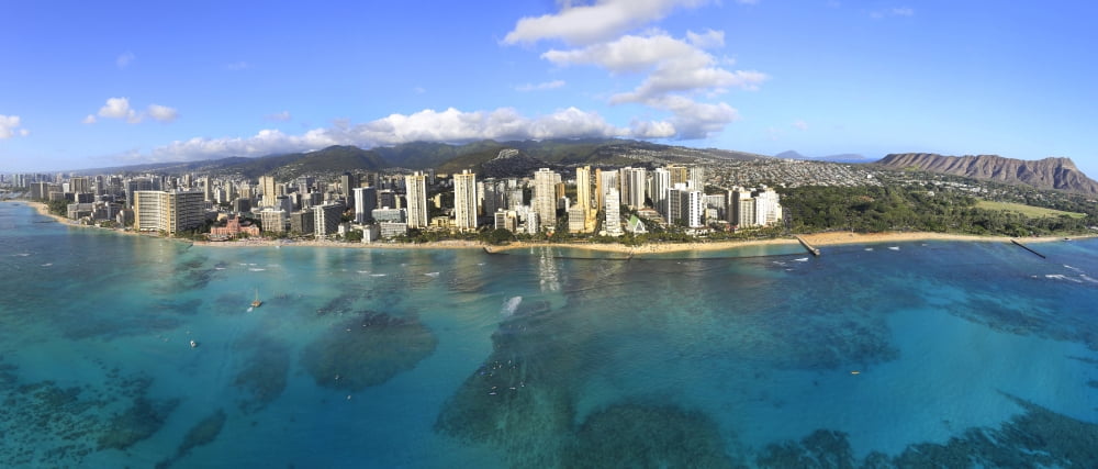Buildings at beachfront Waikiki Honolulu Oahu Hawaii USA Canvas Art - Panoramic Images (36 x 12)