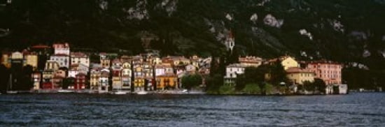 Buildings at the lakeside viewed from a ferry Varenna Lake Como Lecco Lombardy Italy Canvas Art - Panoramic Images (36 x 12)