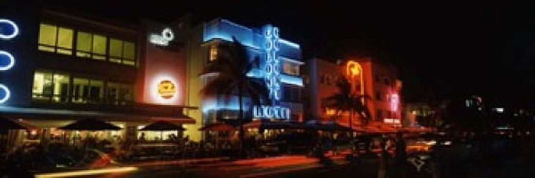 Buildings at the roadside Ocean Drive South Beach Miami Beach Florida USA Canvas Art - Panoramic Images (18 x 6)