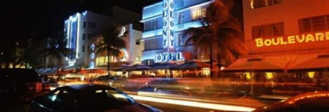 Buildings at the roadside Ocean Drive South Beach Miami Beach Florida USA Canvas Art - Panoramic Images (18 x 7)