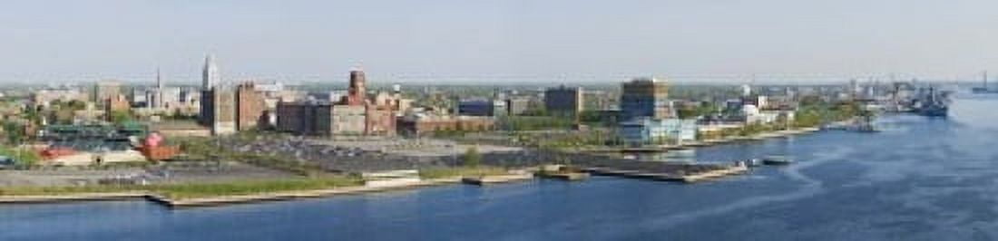 Buildings at the waterfront Adventure Aquarium Delaware River Camden Camden County New Jersey USA Canvas Art - Panoramic Images (20 x 5)