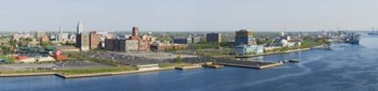 Buildings at the waterfront Adventure Aquarium Delaware River Camden Camden County New Jersey USA Canvas Art - Panoramic Images (40 x 10)