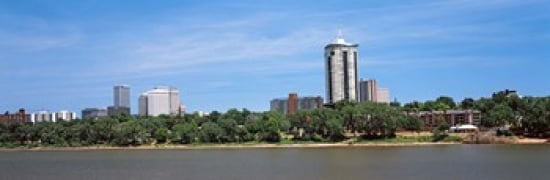 Buildings at the waterfront Arkansas River Tulsa Oklahoma USA Canvas Art - Panoramic Images (36 x 12)