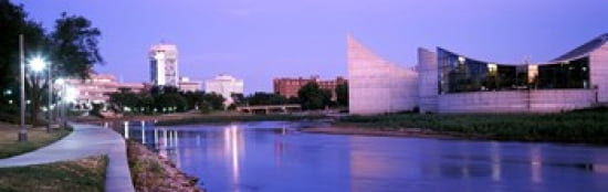 Buildings at the waterfront Arkansas River Wichita Kansas USA Canvas Art - Panoramic Images (36 x 12)