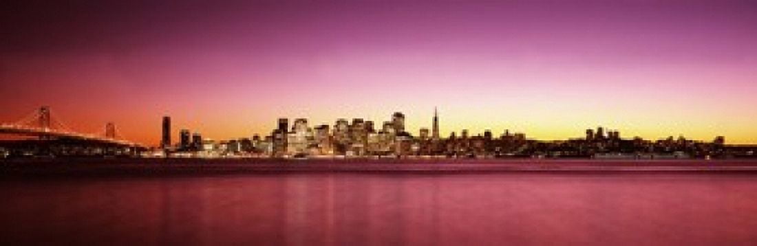 Buildings at the waterfront Bay Bridge San Francisco Bay San Francisco California USA Canvas Art - Panoramic Images (18 x 6)