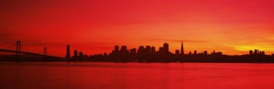 Buildings at the waterfront Bay Bridge San Francisco Bay San Francisco California USA Canvas Art - Panoramic Images (36 x 12)