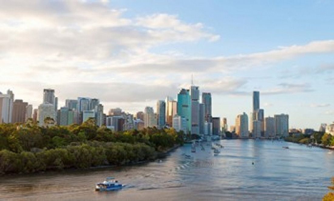 Buildings at the waterfront Brisbane Queensland Australia Canvas Art - Panoramic Images (36 x 22)