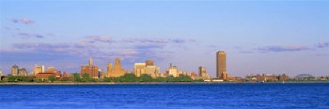 Buildings at the waterfront Buffalo Niagara River Erie County New York State USA Canvas Art - Panoramic Images (18 x 6)