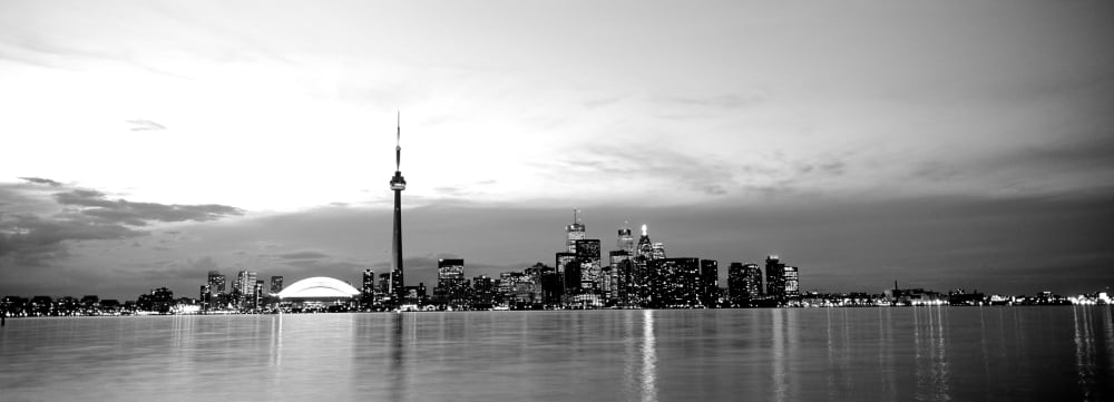 Buildings at the waterfront CN Tower Toronto Ontario Canada Canvas Art - Panoramic Images (7 x 18)