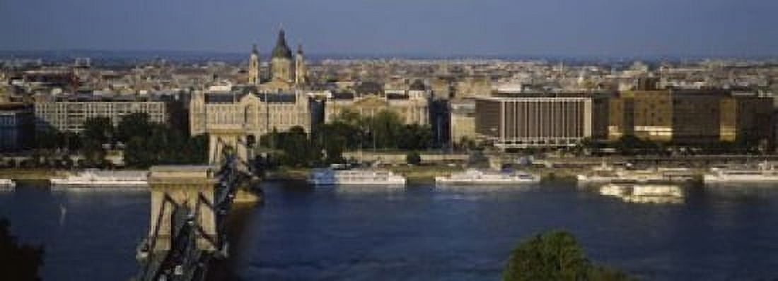 Buildings at the waterfront Chain Bridge Danube River Budapest Hungary Canvas Art - Panoramic Images (18 x 7)