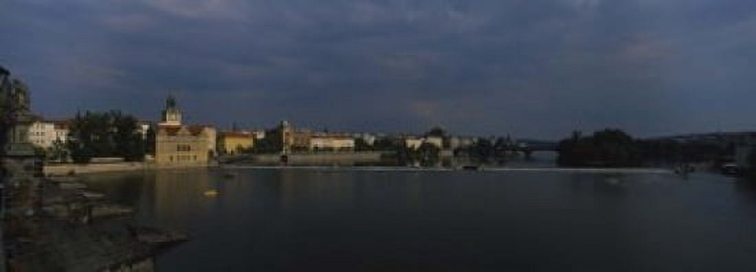 Buildings at the waterfront Charles Bridge Vltava River Prague Czech Republic Canvas Art - Panoramic Images (18 x 7)